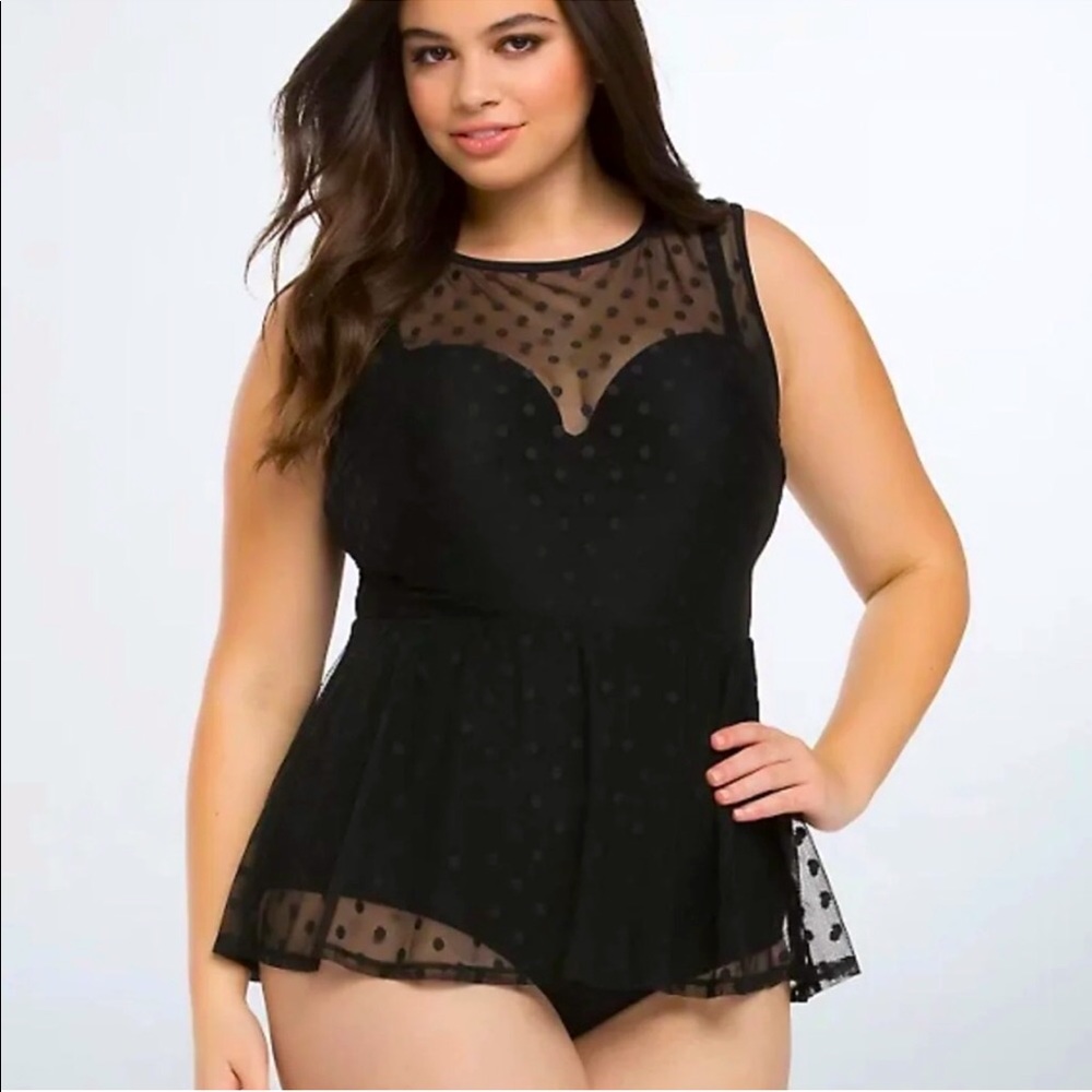 NWOT Torrid Polka Dot One Piece Sheer Overlay Dress Swimsuit Size 5X